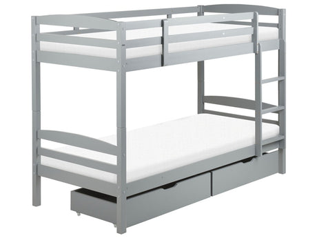 Bunk Bed with Drawers Grey Pine EU Single Size 3ft 90 x 200 cm High Sleeper Children Kids Bedroom Ladder Slats Beliani