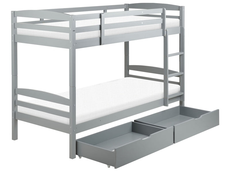 Bunk Bed with Drawers Grey Pine EU Single Size 3ft 90 x 200 cm High Sleeper Children Kids Bedroom Ladder Slats Beliani