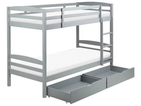 Bunk Bed with Drawers Grey Pine EU Single Size 3ft 90 x 200 cm High Sleeper Children Kids Bedroom Ladder Slats Beliani