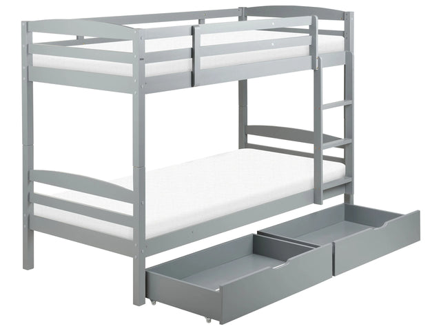 Bunk Bed with Drawers Grey Pine EU Single Size 3ft 90 x 200 cm High Sleeper Children Kids Bedroom Ladder Slats Beliani