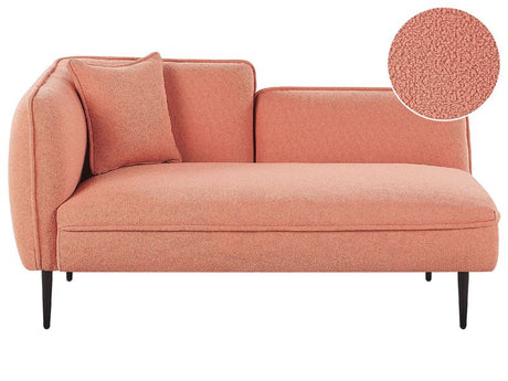 Chaise Lounge Peach Pink Boucle Fabric Metal Legs Left Hand with Cushion Modern Design Beliani