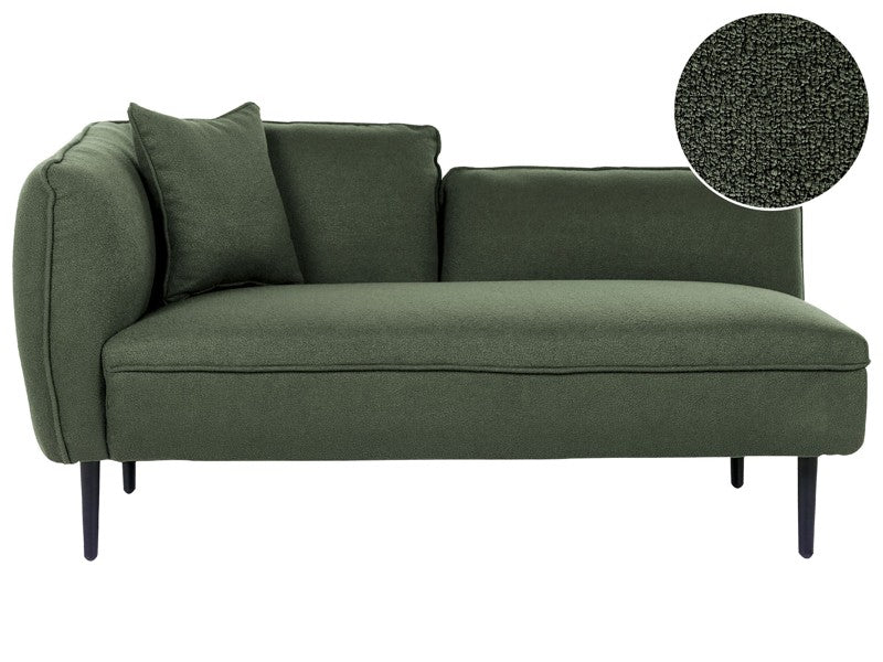 Chaise Lounge Dark Green Boucle Fabric Metal Legs Left Hand with Cushion Modern Design Beliani