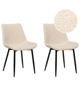 Set of 2 Dining Chairs Beige Boucle Upholstery Tall Backrest Black Metal Legs Modern Design Beliani