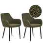Set of 2 Dining Chairs Dark Green Boucle Upholstery with Armrests Black Metal Legs Modern Design Beliani