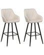 Set of 2 Bar Stool  Light Beige Fabric Upholstered With Arms Quilted Backrest Black Metal Legs Beliani