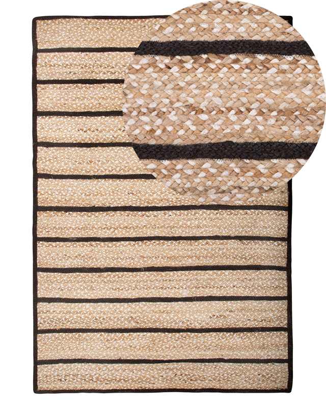 Area Rug Carpet Black and Beige Cotton Jute Striped 140 x 200 cm Rustic Boho Beliani