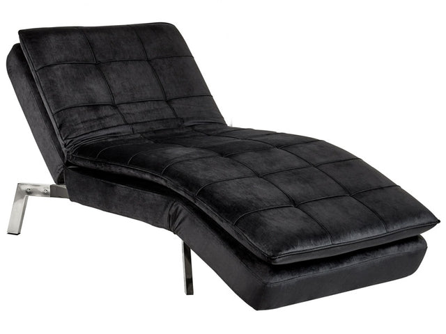 Chaise Lounge Black Velvet Tufted Adjustable Back and Legs Modern Glam Beliani