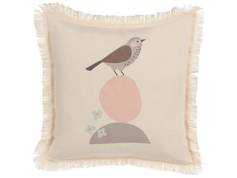 Decorative Cushion Beige Bird Motif 60 x 60 cm Scatter Toss Pillow Print Minimalist Modern Decor Accessories Beliani