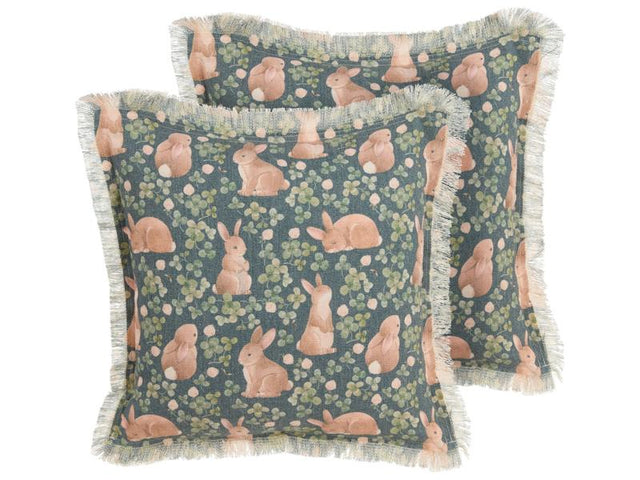 Set of 2 Scatter Cushions Green Cotton Polyester 45 x 45 cm Animal Prints Square with Insert Easter Decorations Throw Pillows Beliani