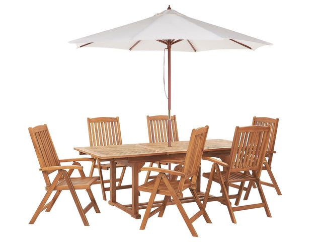 Garden Dining Set Acacia Wood Cushions 6 Seater Adjustable Foldable Chairs Parasol (12 Variants)  Outdoor Country Style Beliani