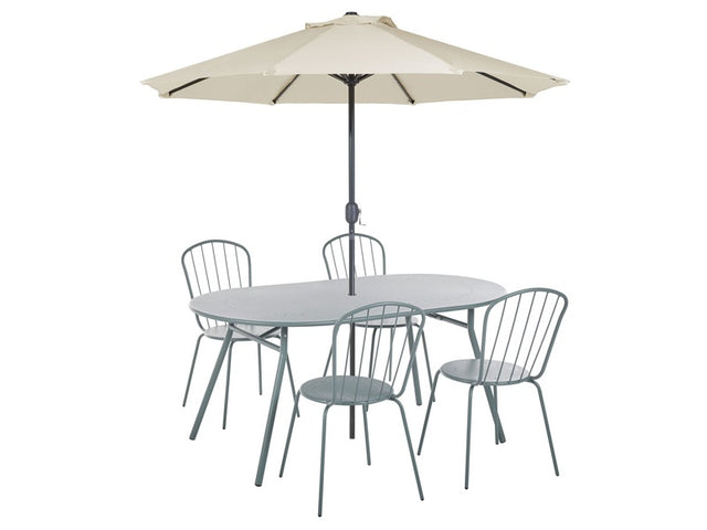 Garden Dining Set Light Blue Metal 4 People 160 x 90 cm Modern Parasol (16 Options)  Outdoor Beliani