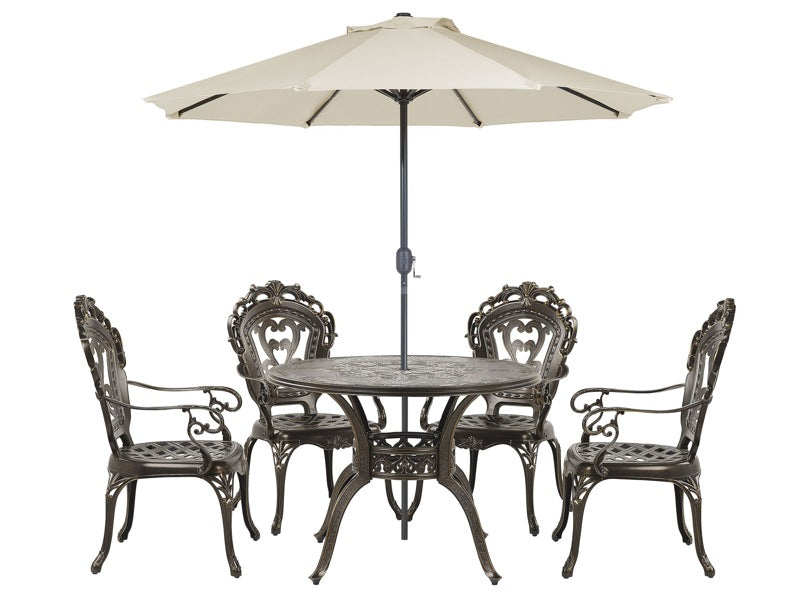 Garden Dining Set Brown Aluminium Outdoor Round Table 4 Chairs Parasol (16 Options) Vintage Style Beliani