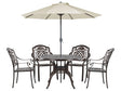 Garden Dining Set Brown Aluminium Outdoor Table 4 Chairs Seat Cushions Retro Parasol Parasol (16 Options) Beliani