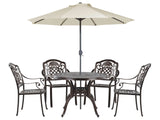 Garden Dining Set Brown Aluminium Outdoor Table 4 Chairs Seat Cushions Retro Parasol Parasol (16 Options) Beliani