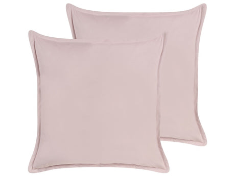 Set of 2 Decorative Scatter Cushions Pink Velvet 60 x 60 cm Polyester Cotton Plain Solid Colour Accent Piece Modern Minimalist  Beliani