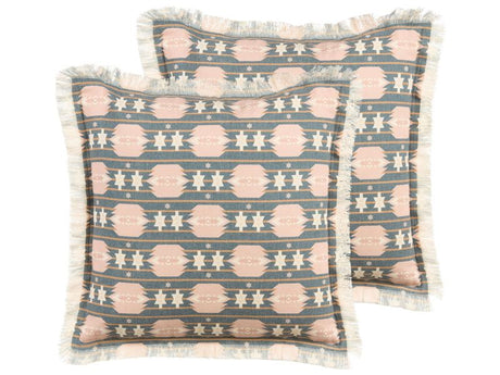 Set of 2 Decorative Cushions Multicolour Cotton Polyester 60 x 60 cm Geometric Abstract Pattern Print Modern Decor Accessories Beliani