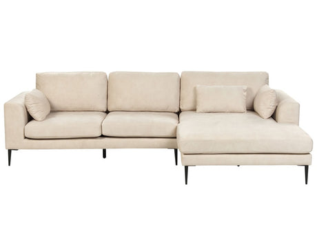 Left Hand Corner Sofa Cream Velvet Upholstered L-Shaped Tufted Cushioned Seat with Scatter Cushions Beliani