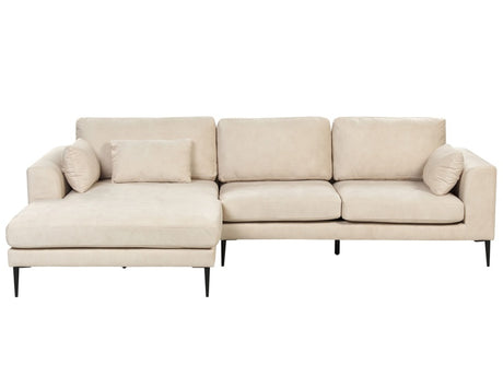 Right Hand Corner Sofa Cream Velvet Upholstered L-Shaped Tufted Cushioned Seat with Scatter Cushions Beliani