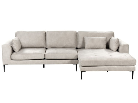 Left Hand Corner Sofa Light Grey Velvet Upholstered L-Shaped Tufted Cushioned Seat with Scatter Cushions Beliani