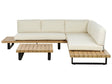 Corner Sofa Garden Set Off White and Light Wood 5 Seater Low Seat with Coffee Table Beliani