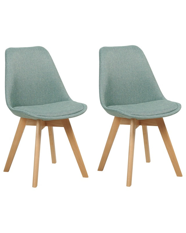 Set of 2 Dining Chairs Mint Green Fabric Upholstrey Padded Seat Sleek Wooden Legs Beliani