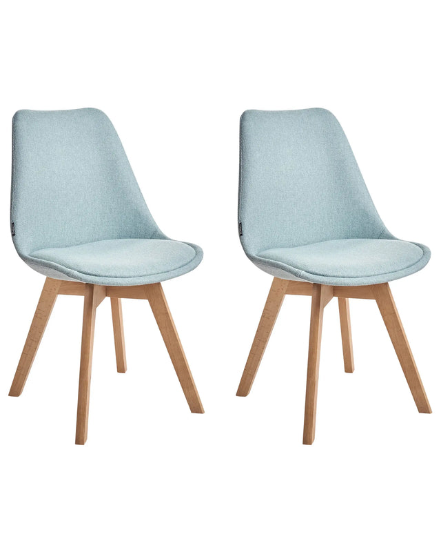 Set of 2 Dining Chairs Mint Green Fabric Upholstrey Padded Seat Sleek Wooden Legs Beliani
