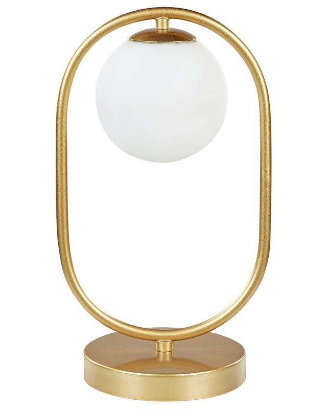 Table Lamp Gold Glass Shade Iron Rod Frame Single Light Modern Design Home Accessories Living Room Beliani