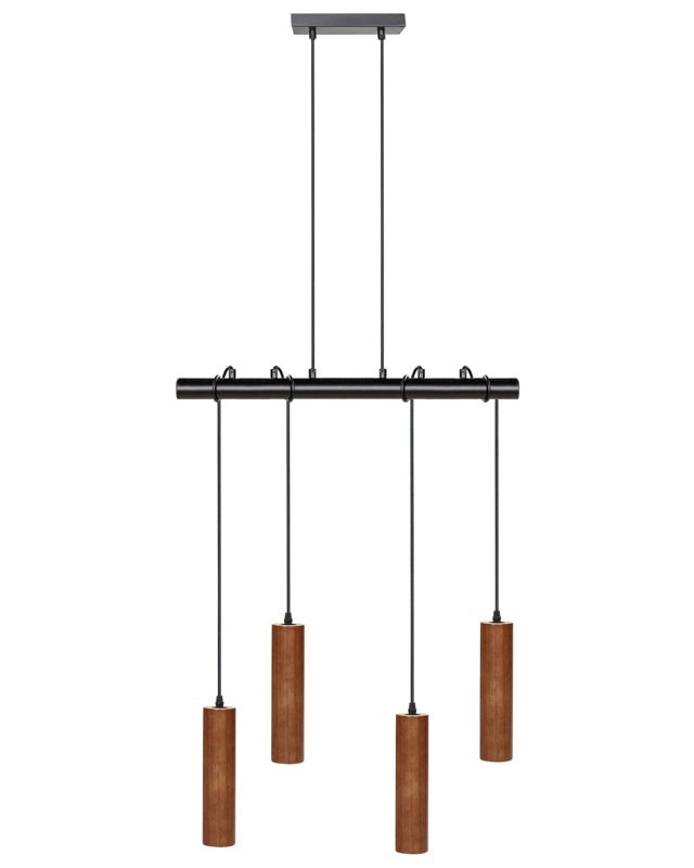 Hanging Lamp Dark Wood Iron Base Oak Wood Shade 4 Light Point Home Accessories Illumination  Beliani