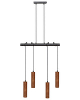 Hanging Lamp Dark Wood Iron Base Oak Wood Shade 4 Light Point Home Accessories Illumination  Beliani