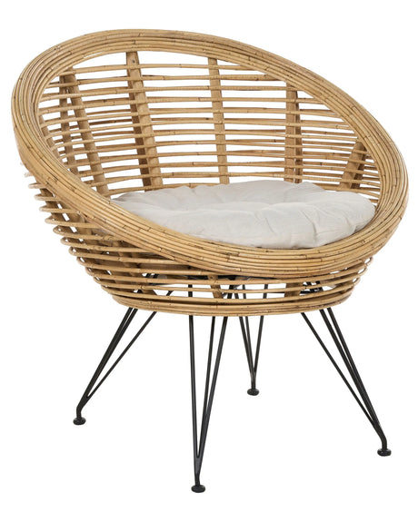 Chair Natural Rattan Light Beige Cotton Cushion Medium Resistance Indoor Outdoor Boho Style Garden Patio Balcony Beliani
