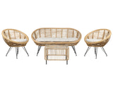 4 Seater Sofa Set with Coffee Table Natural Rattan Light Beige Cotton Cushion Medium Resistance Indoor Outdoor Boho Style Garden Patio Balcony Beliani