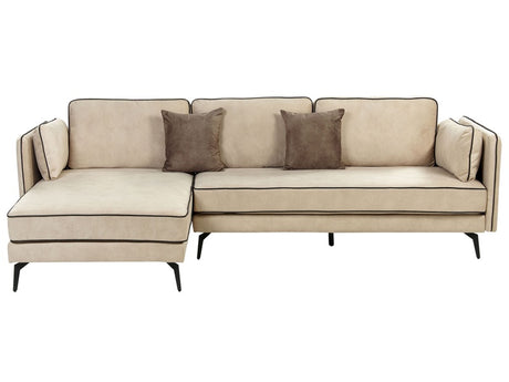 Corner Sofa Beige Upholstery Velvet Metal Legs Pillow Backrest Scatter Cushions Modern Design Beliani