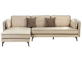 Corner Sofa Beige Upholstery Velvet Metal Legs Pillow Backrest Scatter Cushions Modern Design Beliani