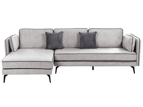 Corner Sofa Light Grey Upholstery Velvet Metal Legs Pillow Backrest Scatter Cushions Modern Design Beliani