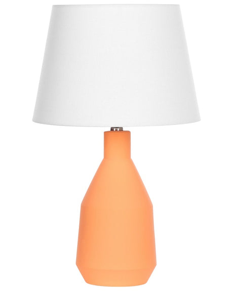 Table Lamp Orange Ceramic Base Linen Shade 53 cm Fabric Drum White Bedside Living Room Bedroom Lighting Traditional Beliani