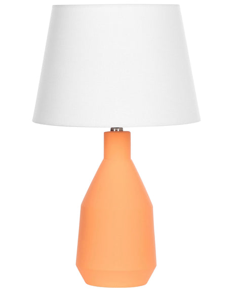 Table Lamp Orange Ceramic Base Linen Shade 53 cm Fabric Drum White Bedside Living Room Bedroom Lighting Traditional Beliani