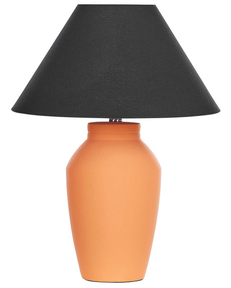 Table Lamp Orange Ceramic Base Linen Shade 52 cm Fabric Drum Black Bedside Living Room Bedroom Lighting Traditional Beliani