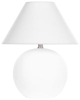 Table Lamp Off White Ceramic Base Linen Shade 41 cm Fabric Drum Bedside Living Room Bedroom Lighting Traditional Beliani