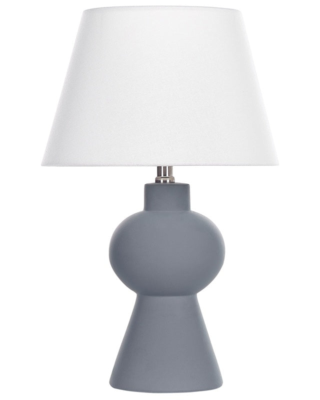 Table Lamp Grey Ceramic Base Linen Drum Shaped Shade Minimalistic Design Beliani