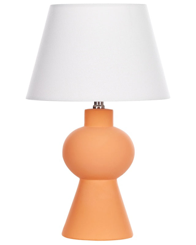 Table Lamp Orange Ceramic Base Linen Drum Shaped Shade Minimalistic Design Beliani