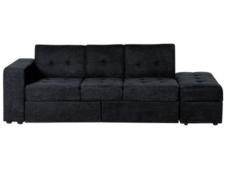 Sectional Sofa Bed Black Fabric Storage Ottoman Pull Out Drawers Click Clack Drop Down Tray Cup Holder Beliani