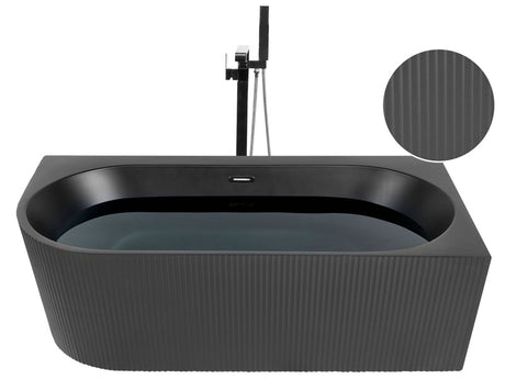 Right Left Corner Bath Matt Black Acrylic 170 x 80 cm Fluted Finish Modern Style Bathroom Beliani