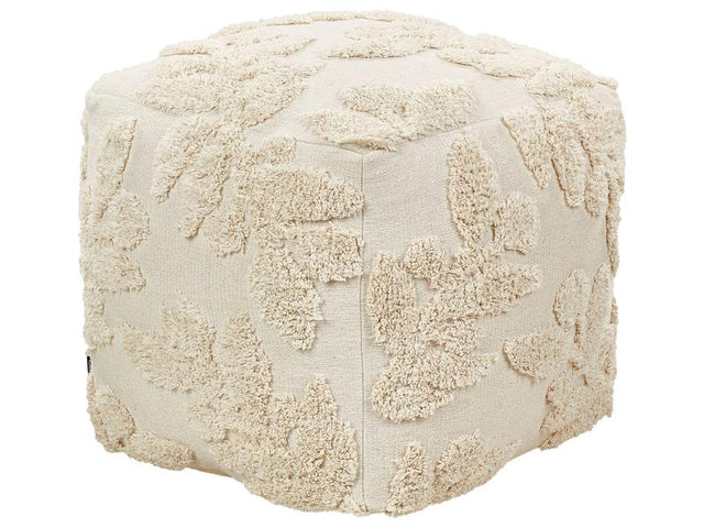 Pouffe Beige Cotton 45 x 45 x 45 cm With EPS Filling Thick Cover Tufted Pattern Boho Beliani