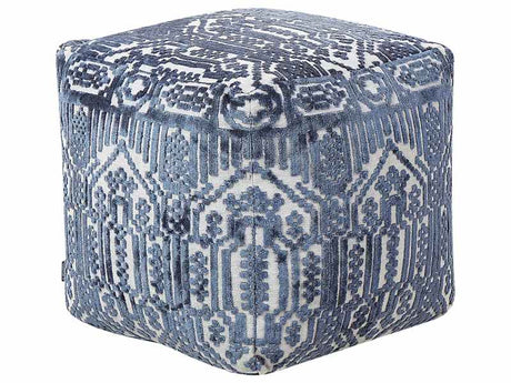 Pouffe Blue Polyester Viscose 50 x 50 x 50 cm With EPS Filling Thick Cover Tufted Pattern Boho Beliani