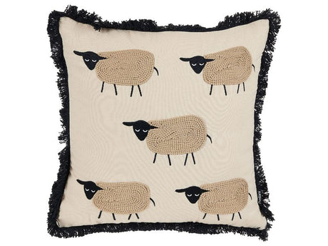 Decorative Cushion Beige Coton  45 x 45 cm Scatter Toss Sheep Motif Pillow Print Minimalist Modern Decor Accessories Beliani