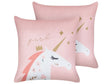 Set of 2 Kids Cushions Pink Velvet Fabric 45 x 45 cm Unicorn Motif Removable Covers Living Room Bedroom Beliani