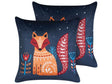 Set of 2 Decorative Cushions Dark Blue Velvet 45 x 45 cm for Kids Animal Fox Motif Print Modern for Kids Decor Accessories Beliani