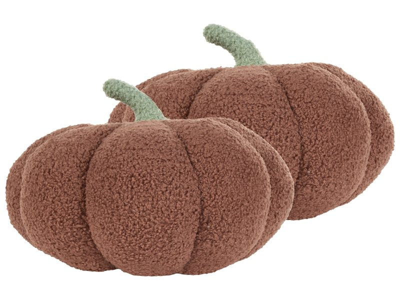 Set of 2 Pumpkin Cushions Brown Boucle ⌀ 28 cm Throw Pillow Halloween Decor Stuffed Toy Beliani