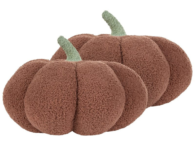 Set of 2 Pumpkin Cushions Brown Boucle ⌀ 35 cm Throw Pillow Halloween Decor Stuffed Toy Beliani