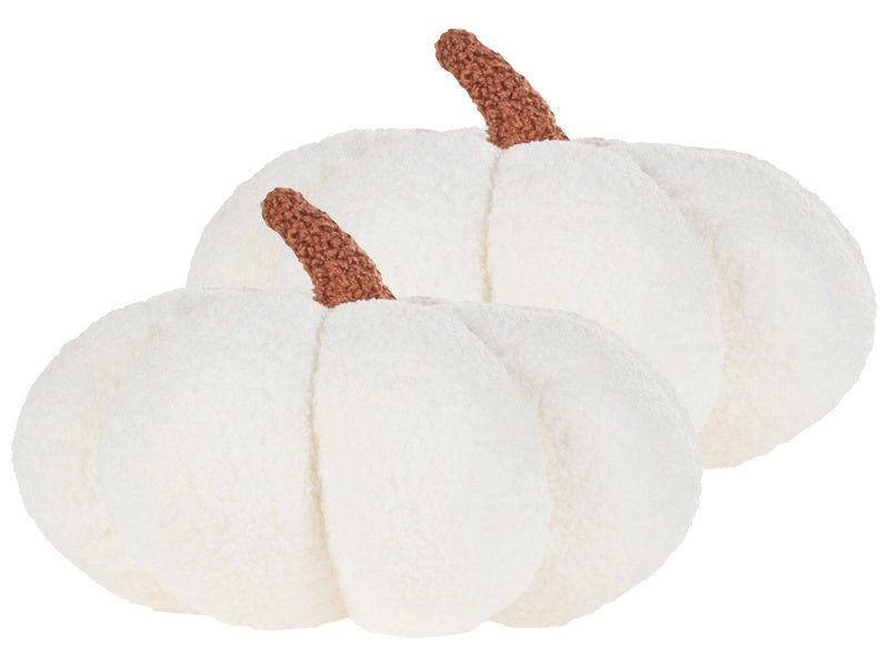 Set of 2 Pumpkin Cushions White Boucle ⌀ 28 cm Throw Pillow Halloween Decor Stuffed Toy Beliani